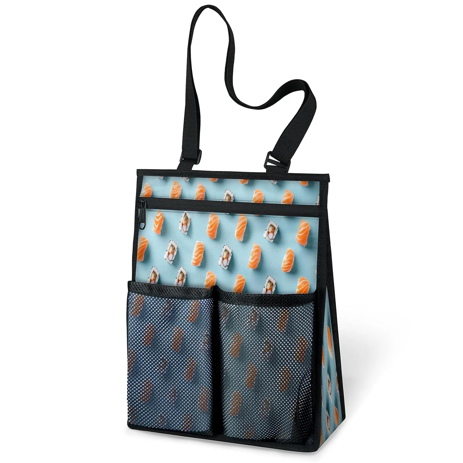 Ourtheme Salmon Sushi Pattern Portable Shower Bag for Travel Gym Camp Beach Tote Shower Caddy Bags Hanging Toiletry