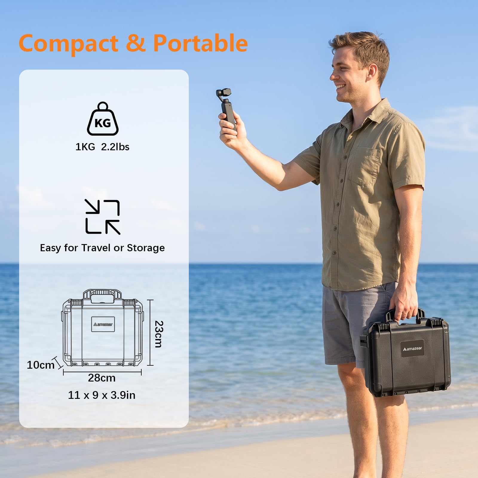 AMAZEAR Funda Impermeable para dji Osmo Pocket 4 Pro Accesorios y Cámara | Osmo Pocket 4 Pro/4 estuche rígido impermeable de doble capa, protección ABS+EVA, bolsa de viaje compacta para accesorios