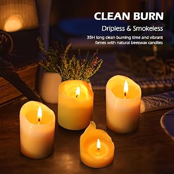 Pure Beeswax Candles, Large Candles Beeswax Pillar Candles Set of 6-120 Hour Burn Time, Wedding Candle or Large Candle for Home Interior