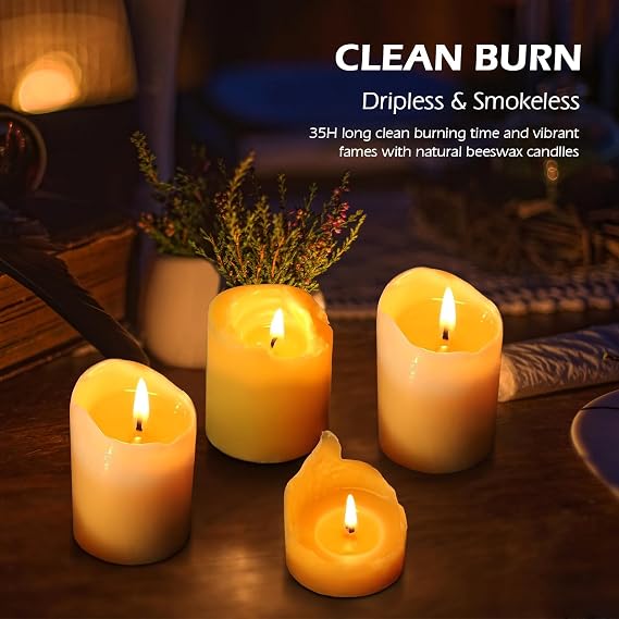 Pure Beeswax Candles, Large Candles Beeswax Pillar Candles Set of 6-120 Hour Burn Time, Wedding Candle or Large Candle for Home Interior