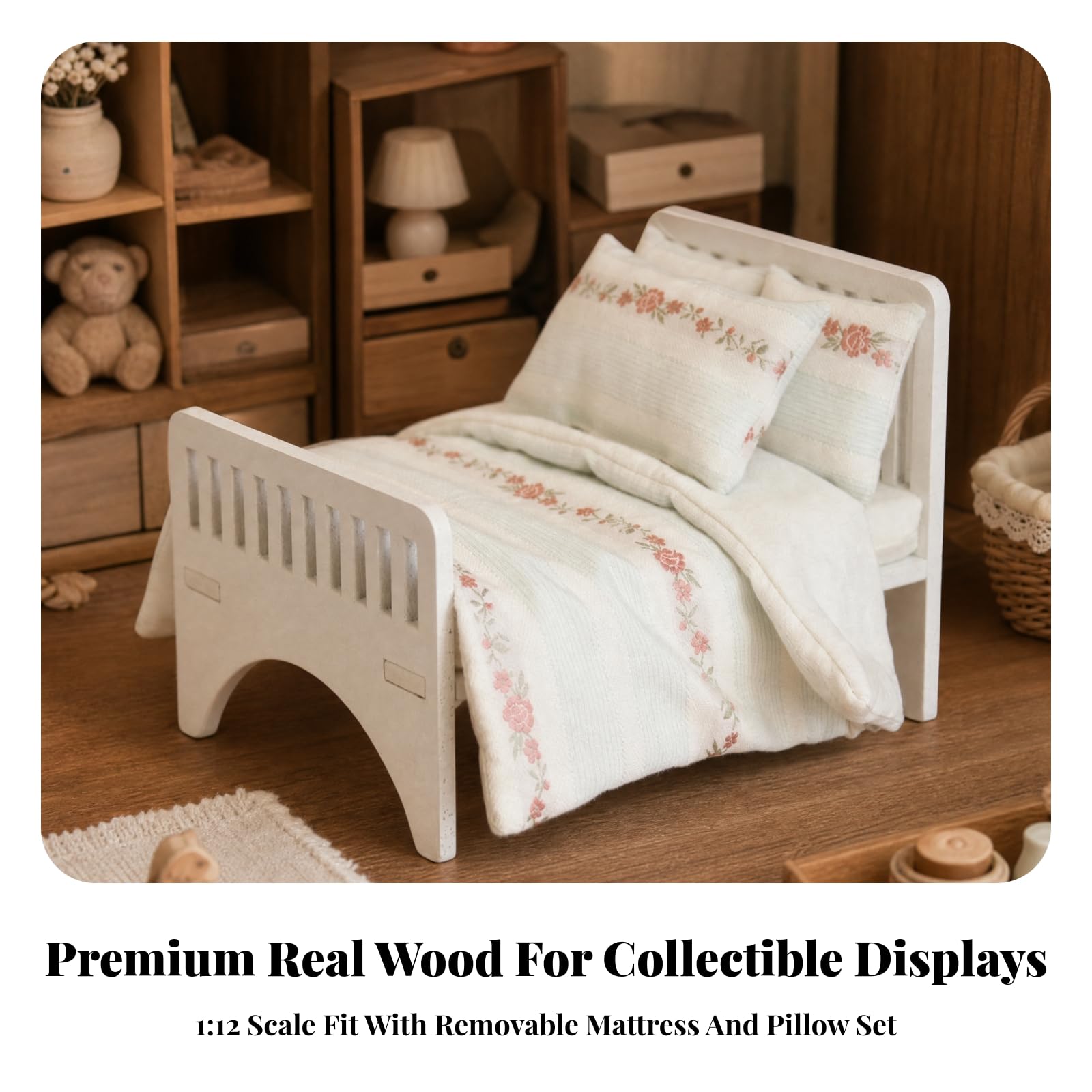 Letto per Bambole con Accessori Elegante | Di Qualità, Letto per Bambole con Materassi e Cuscini, Leggero, Giocattolo, Diorama, Bambini, Collezionisti,