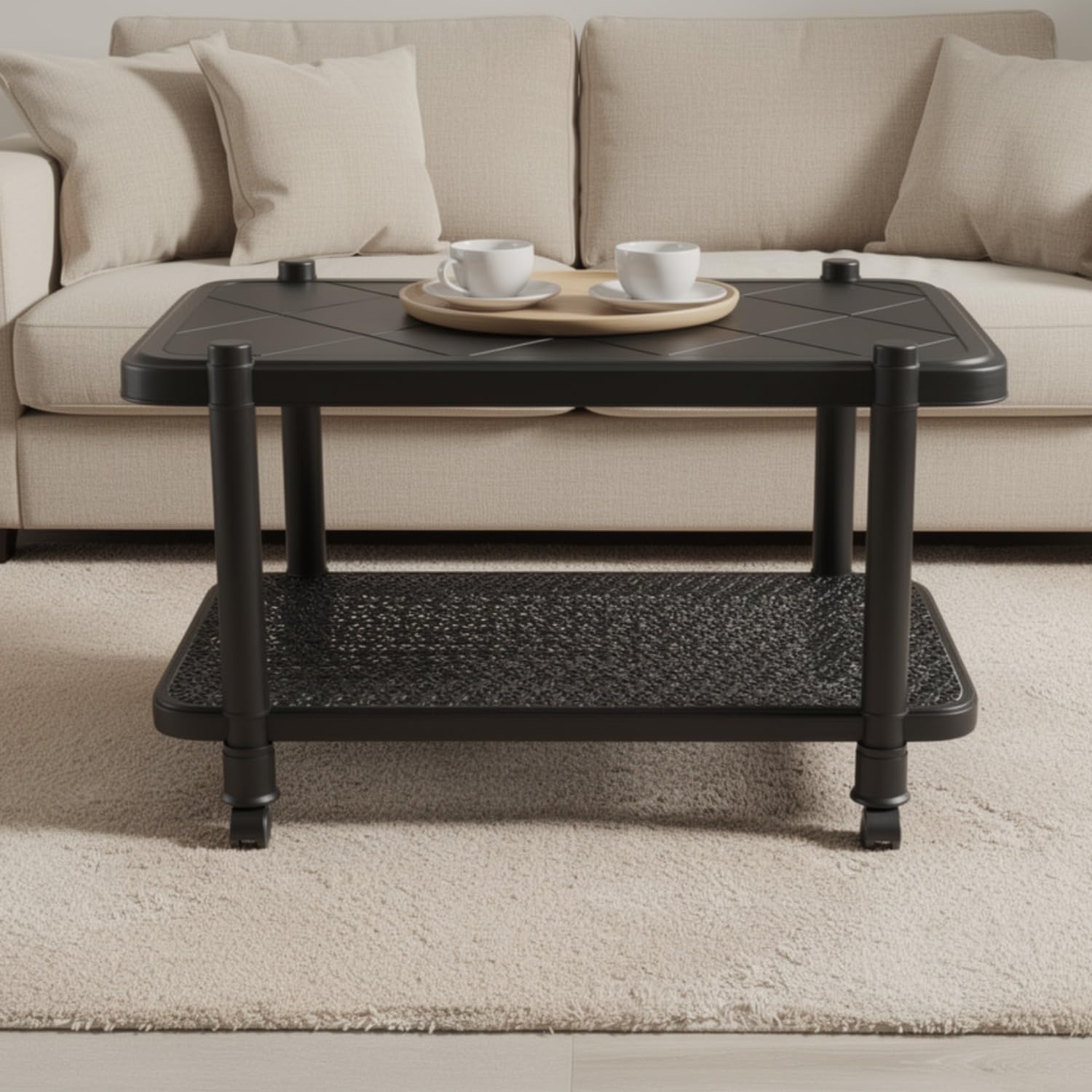 wow craft Center Trolley Coffee Table with Wheels |Tea Table |Teapoy for Home |Living Room |Office & Outdoor | Black, DIY