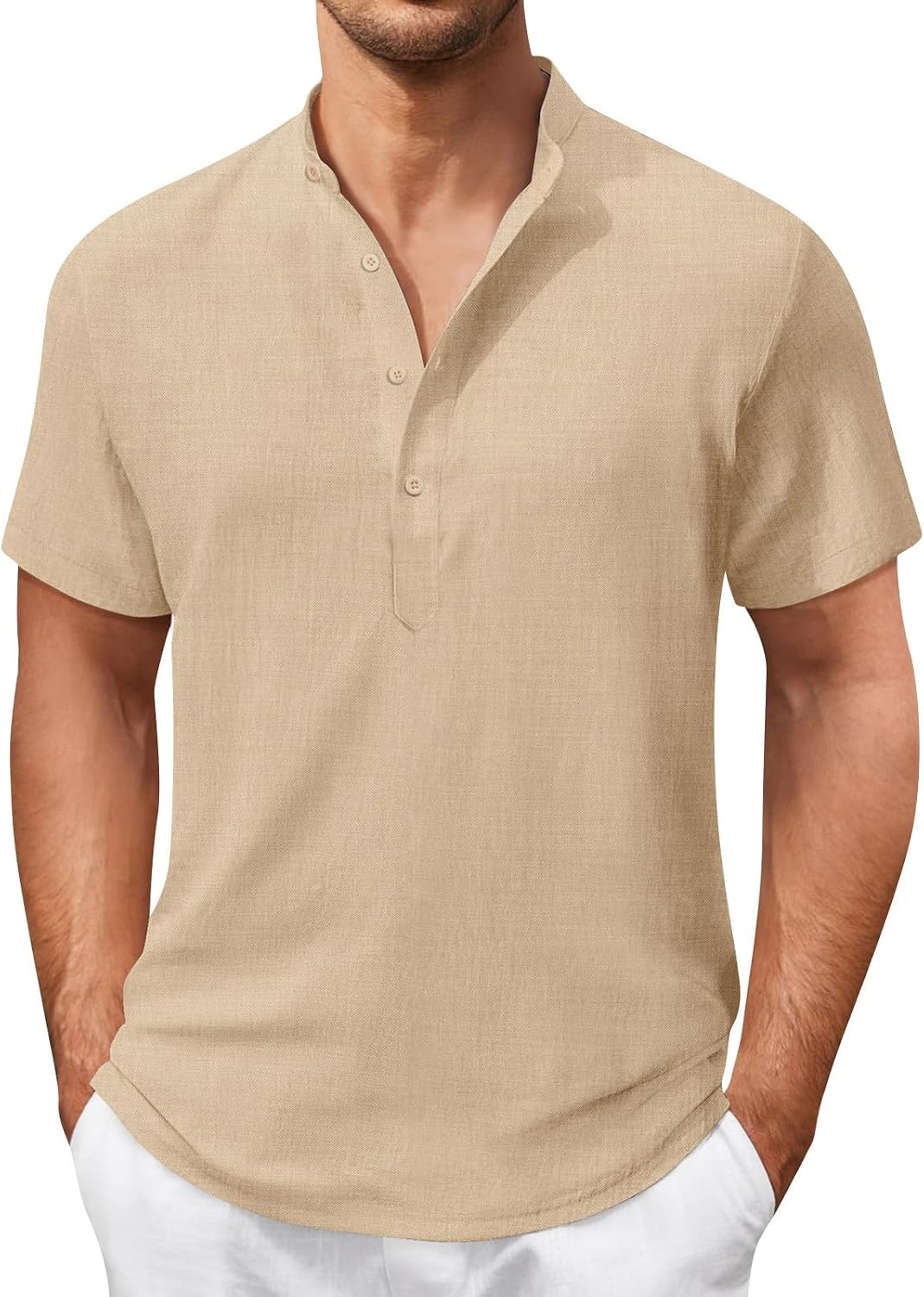 Ymosrh Men's Beach T Shirt Henley Shirt Summer Casual Short Sleeve Solid Tee Shirts for Men, S-3XL