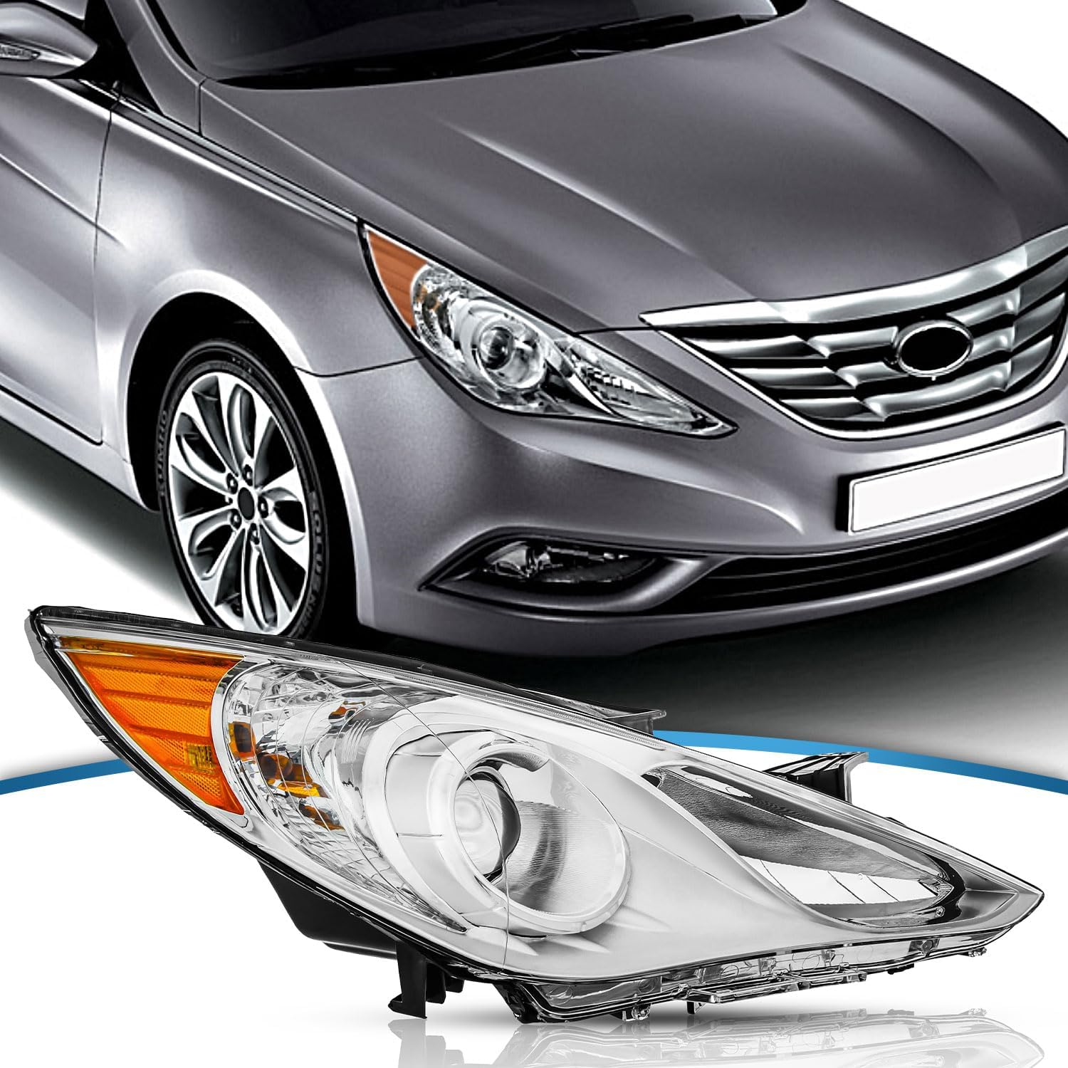 Compatible with Hyundai Sonata 2011-2014 Headlight（Excludes Hybrid） with Halogen Bulbs 92102-3Q000(Passenger Side)