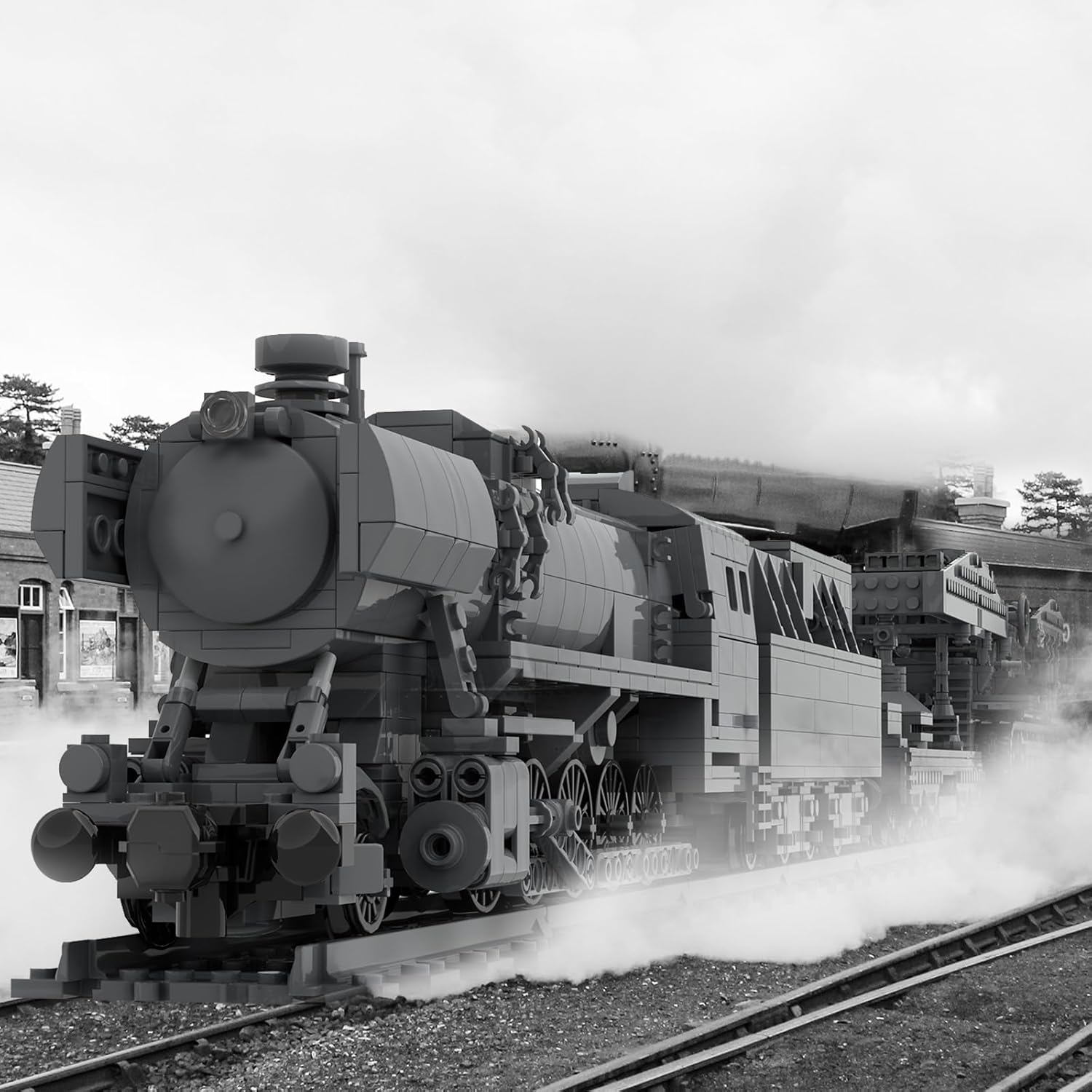 Steam Train Building Sets, 2980pcs+Genuine Authorized Static Version of World War II Series German Carl Self-propelled Mortar Railroad-Carrying Small Particle Building Blocks Model