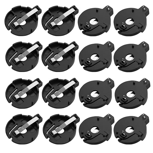 ETZRUNO 16PCS CR2032 Battery Holder, Coin Cell Button Socket Case, 3V Power Supply, 2 Pin Solder Mounting Lead, Black Electronic Components, for Watch, CR2025 Batteries Compatible