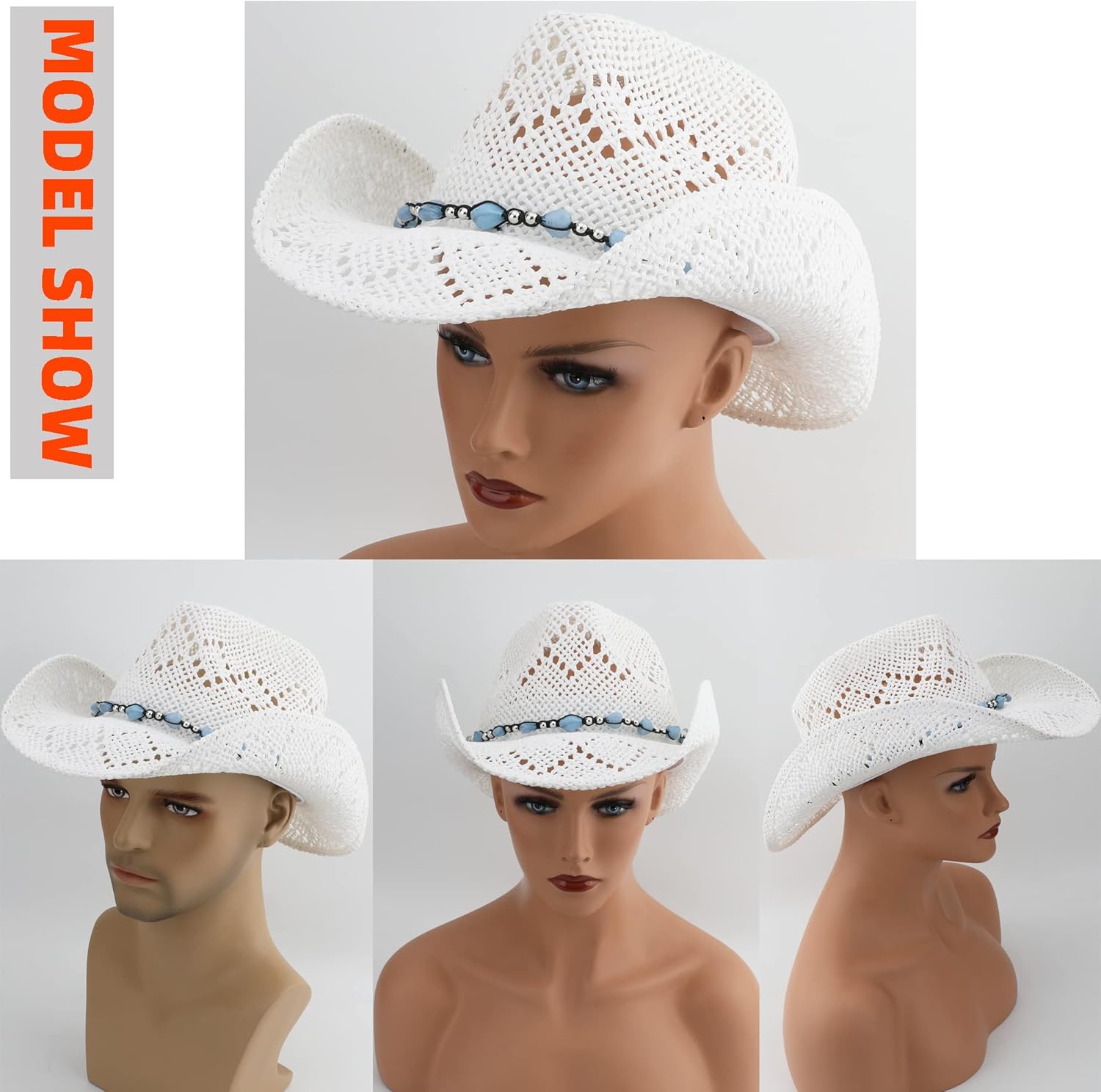 Men Women Cowgirl Straw Western Cowboy Hat - Image 6