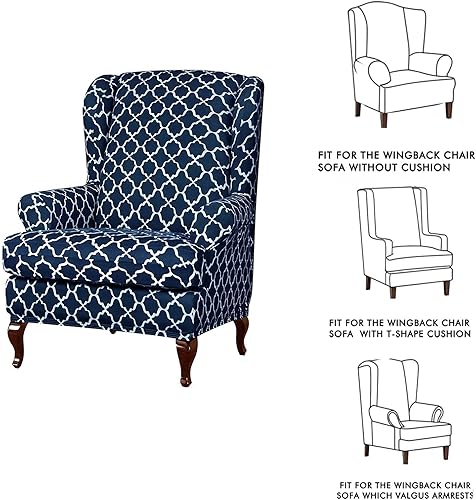 Miniatura 8 de Eco-Ancheng Funda para silla Wingback, 2 piezas, respaldo de ala, fundas de elastano para sillón con respaldo de ala, fundas para sillón con parte