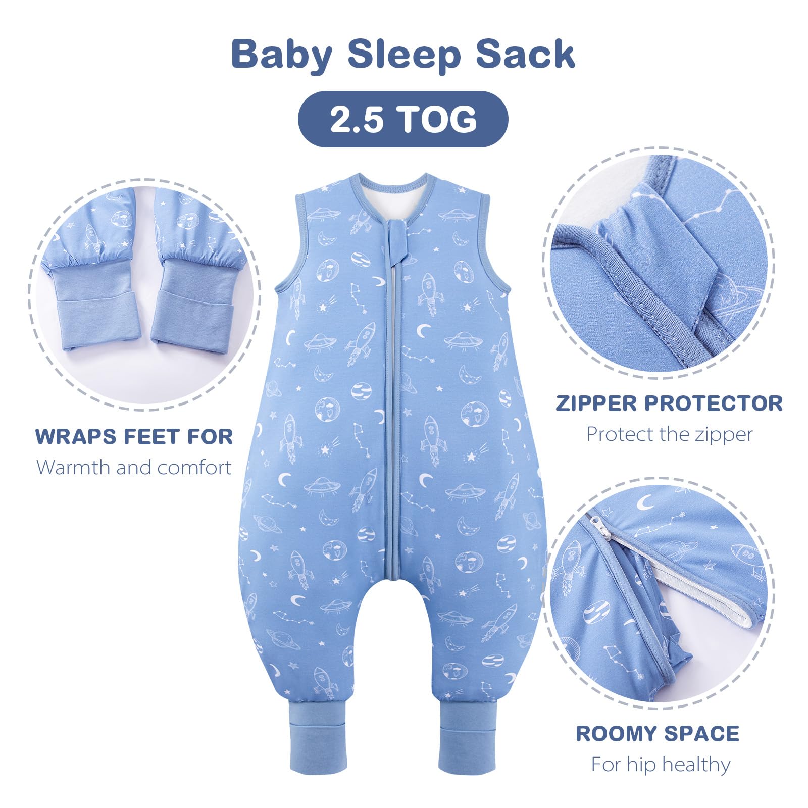 ToyaTec Baby Sleeping Bag with feet Super soft Rayon Made from Bamboo,Children's Bamboo fiber Sleeping Bag 2.5 Tog Autumn Winter Sleeping Blanket(Blue,L) - Image 2
