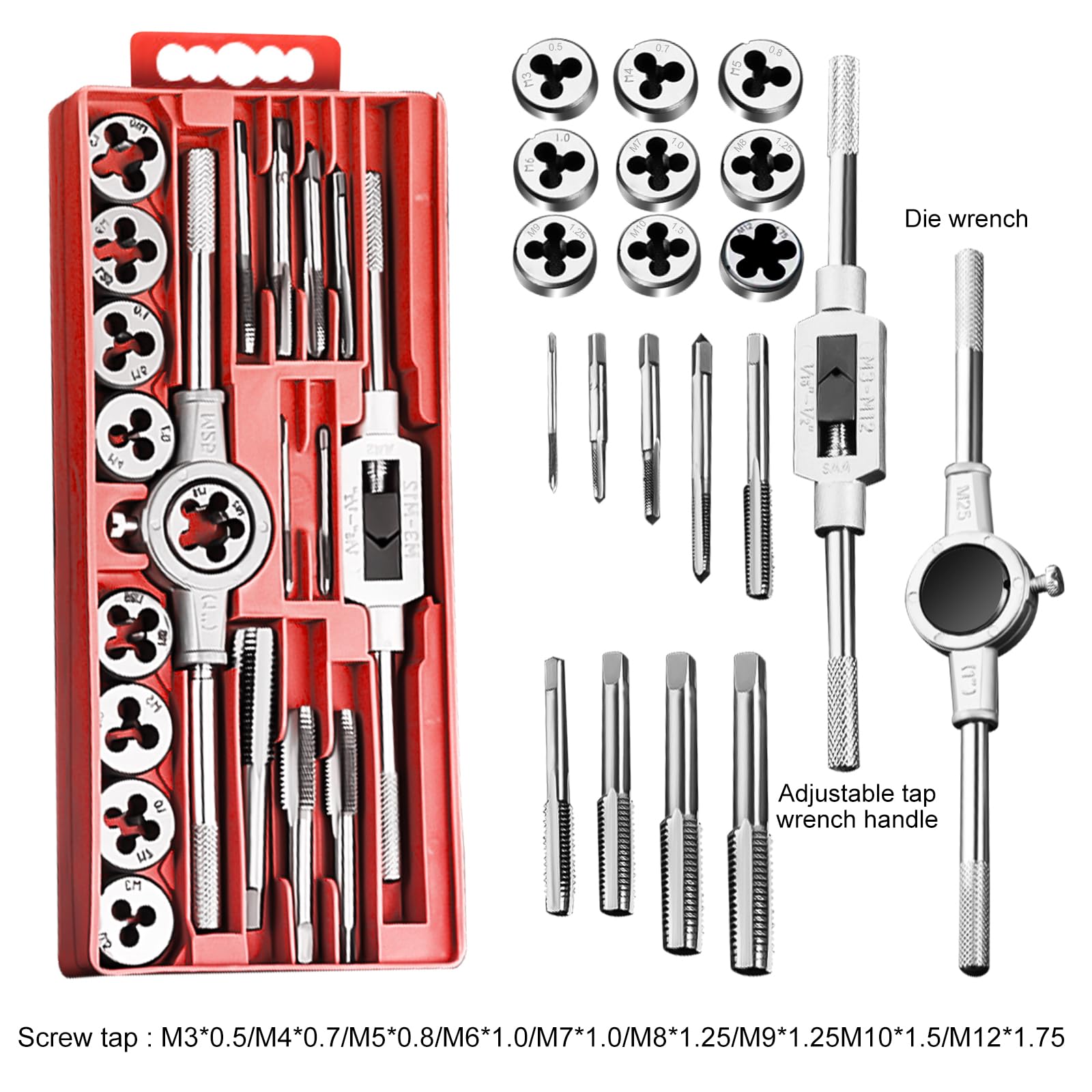 Set di Filettatrici Metriche M3-M12, Maschietti per Trapano, Rosso