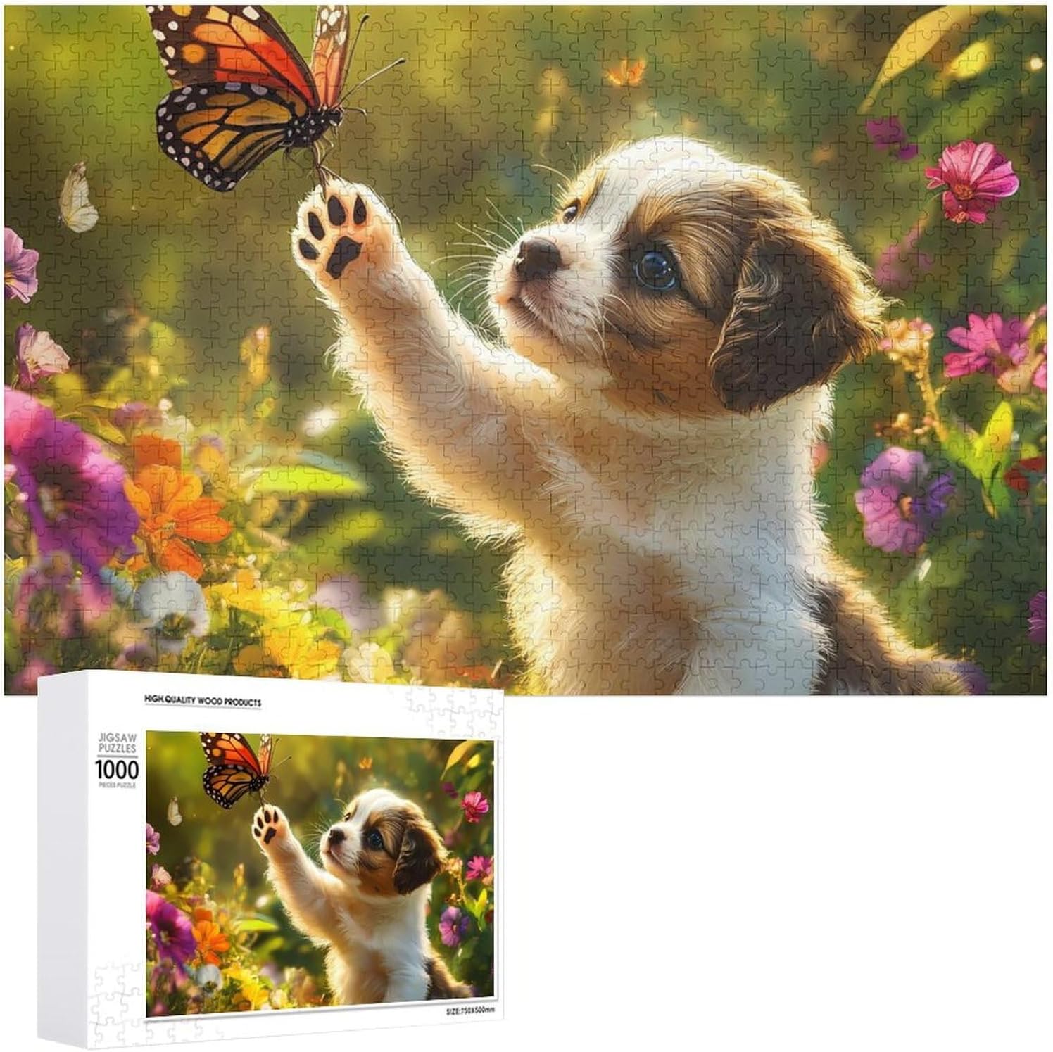 Puppy Butterfly Wood Puzzle Challenging Jigsaw Puzzles for Women Men