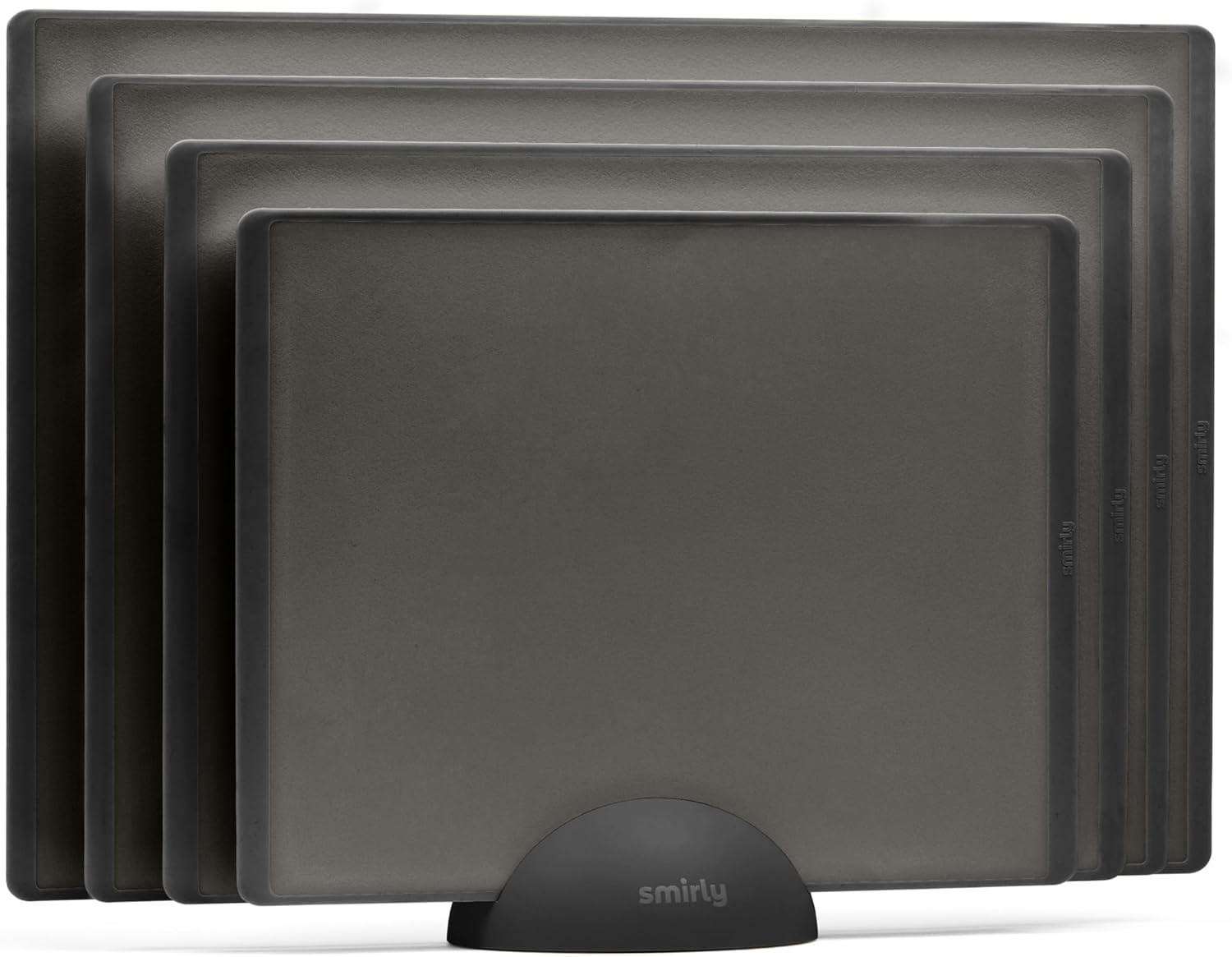 SMIRLY Plastic Cutting Board Set with Holder 4 Pieces, Non-Slip Dishwasher Safe Chopping Boards for Kitchen, Dark Grey