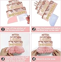 Vista 6 de Centros de mesa de panal de rosa y oro para cumpleaños de mujeres y niñas, 8 piezas, suministros de fiesta de cumpleaños, decoración de mesa