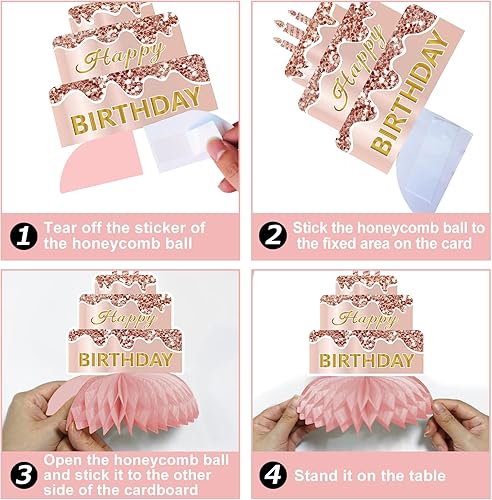 Miniatura 6 de Centros de mesa de cumpleaños de color oro rosa rosa para mujeres y niñas, 8 piezas de centros de mesa de feliz cumpleaños, suministros de fiesta