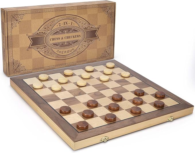 AMEROUS Set de Ajedrez y Damas Magnético de Madera 15'' miniatura 9
