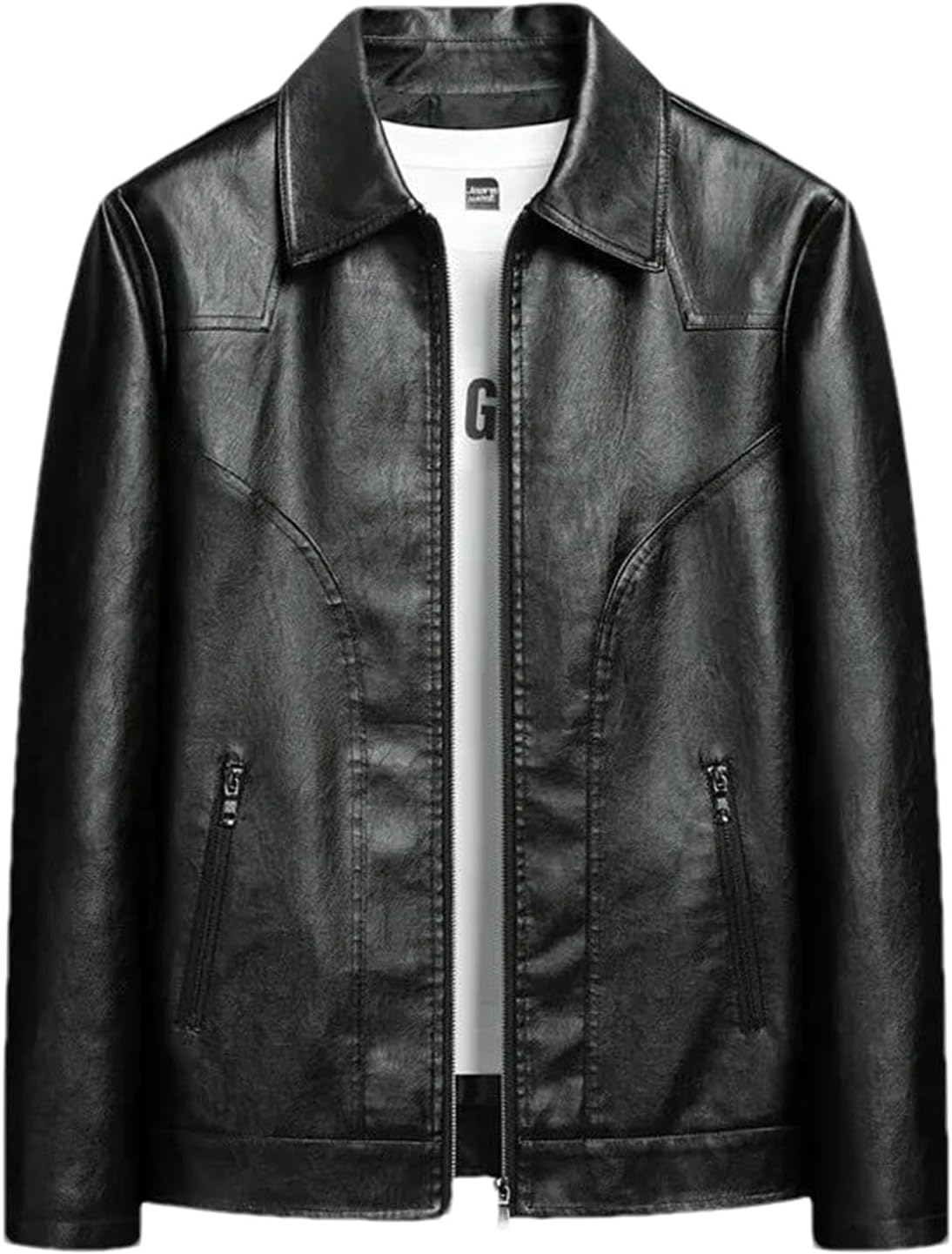 Men's Faux Leather Jacket Casual Zipper Coat Turn Down Collar Lightweight Outerwear Men Spring Autumn Jackets