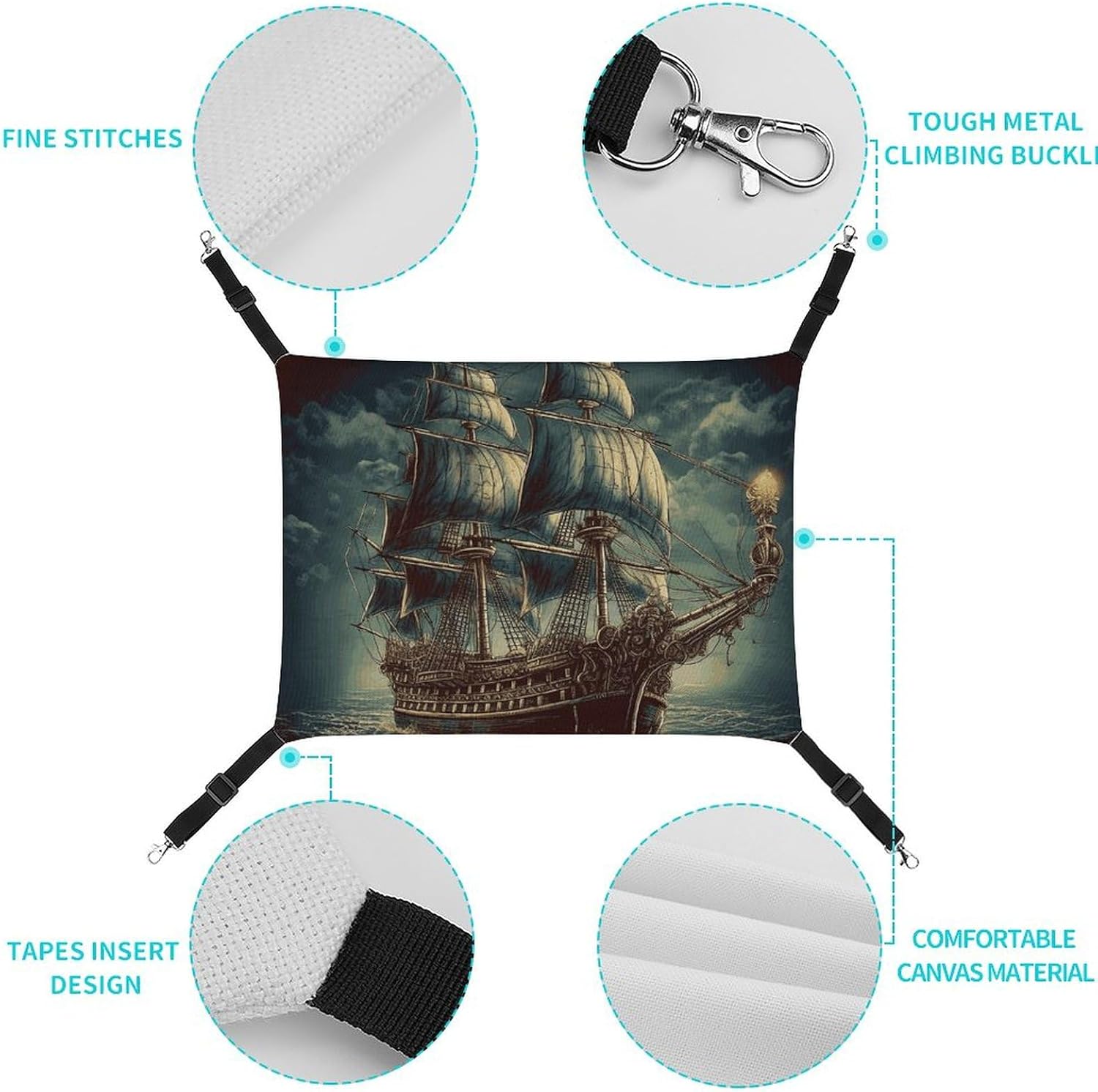 review Hanging Pet Hammock, Nautical Vintage Sailing Pirate Ship Printed Soft Breathable Pet Hammock with Adjustable Straps and Metal Hooks for Cats Small Dogs Rabbits Sugar Gliders