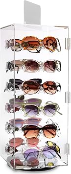 MOOCA Premium Acrylic Lockable Rotating Sunglass Display Case, Acrylic Sunglasses Organizer, Eyewear Display Stand, Eyeglass Case, Eyeglass Case With Mirror, 24 Frames