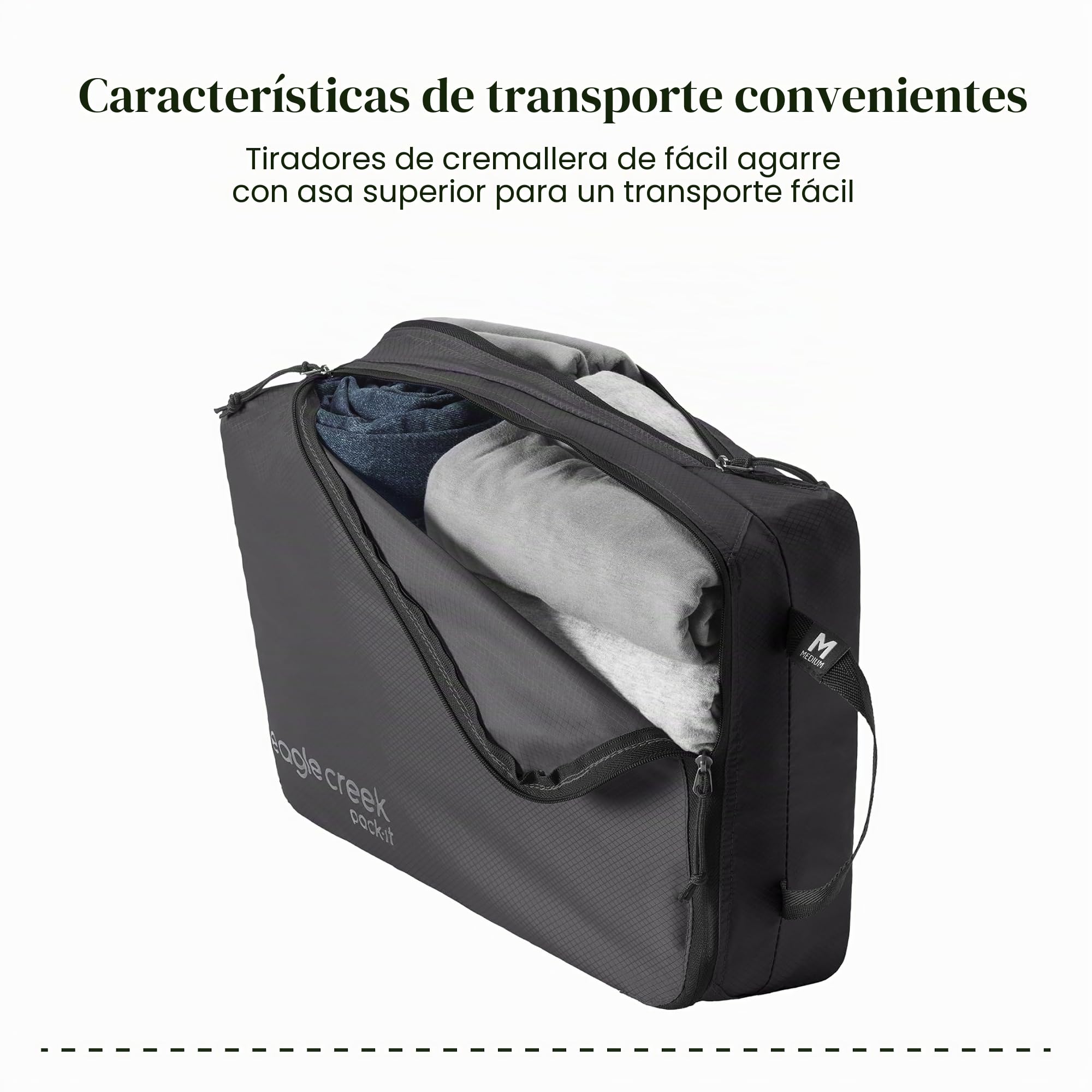 Eagle Creek Pack-It - Cubo de embalaje aislado limpio/sucio, cubos de embalaje de doble compartimento para optimizar el espacio del equipaje, ligero, tela reciclada, lavable, mediano, color negro