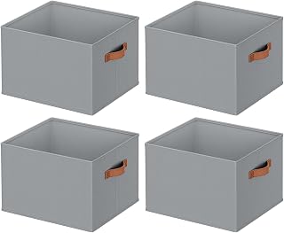 DIMJ Closet Storage Baskets Bins 4 Pack Large, Collapsible Fabric Closet Organizers and Storage with Polyester Handles, Decorative Baskets for Organizing Clothes, Towels, Linen Closet 14"x10"
