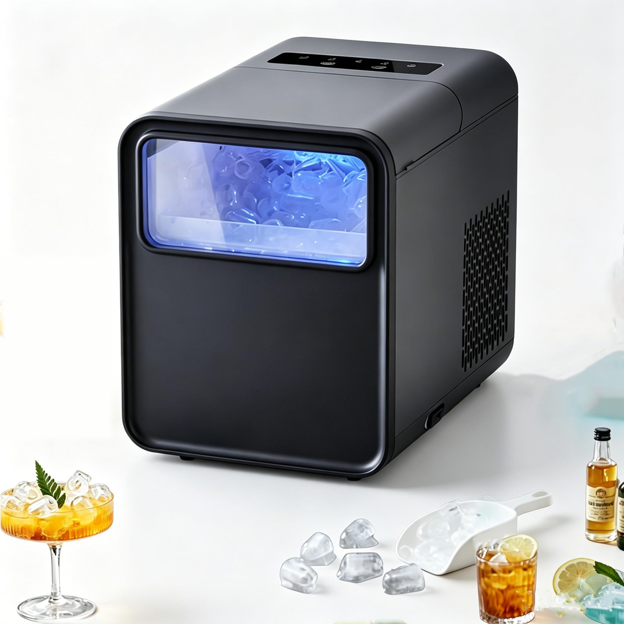 Máquina De Hielo Portátil Con Congelador Y Grosor De Hielo Ajustable, Capacidad De 12 Kg/26 Lb En 24 H, Autolimpieza Automática, Ideal Para El Hogar, Fiestas U Oficina.