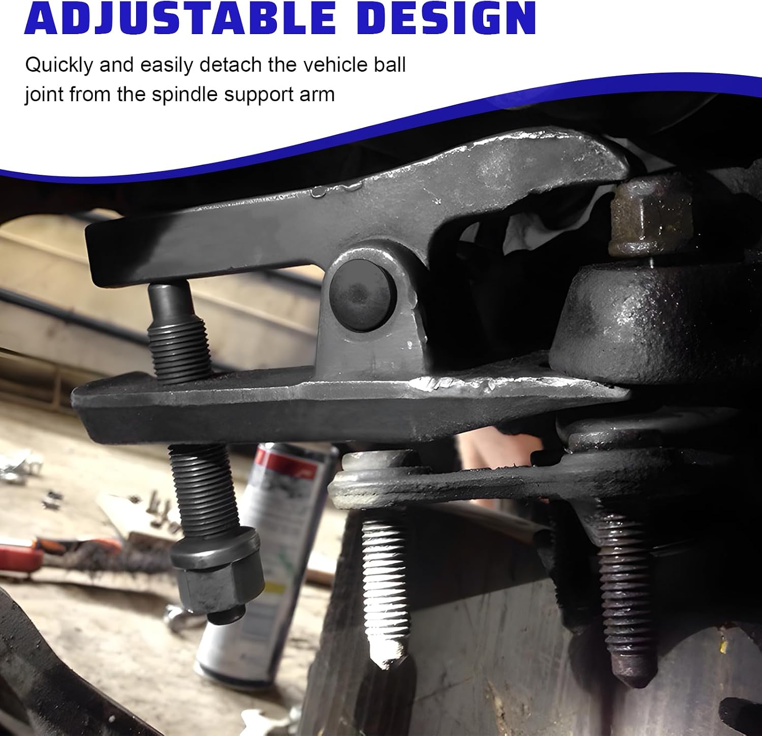 Ball Joint Separator Tool, Adjustable Ball Joint Removal Tool Adjusts from 1-1/2" to 1-7/8", Steel Puller & Extractor for Separating Arms, Tie Rods & Ball Joints on Cars