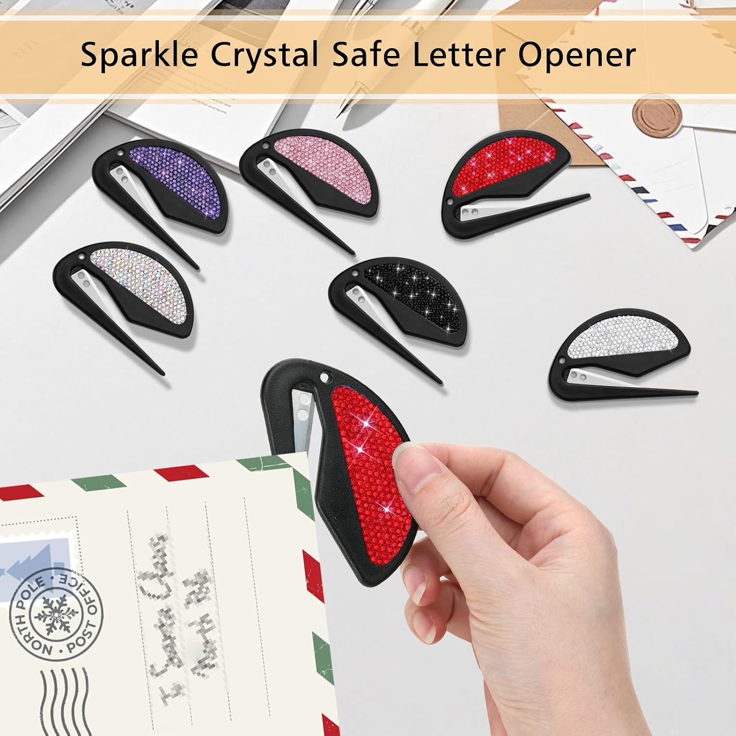 Soleebee 3 Pack Letter Opener Envelope Slitter, Bling Crystal Envelope Openers, Mail Opener, Package Opener, Wrapping Paper Cutter (Red) image 5