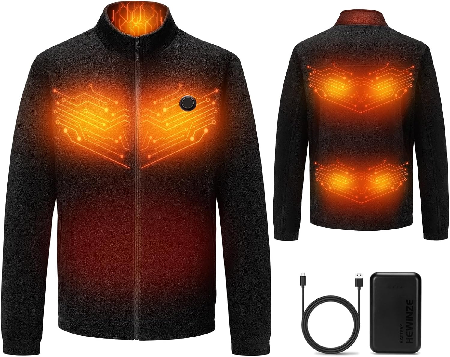 HEWINZE Men's Heated Fleece Jacket, 5-Zone Heating with 3 Temp Settings & Single-Button Control for Outdoor & Work
