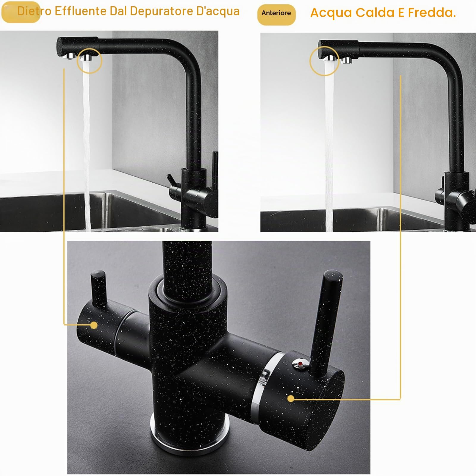 XJTNLB Rubinetto Cucina 3 Vie per Depuratore Bianco Rubinetto Lavello Cucina con Doppio Manopole Rubinetto a Osmosi Miscelatore Tre Vie
