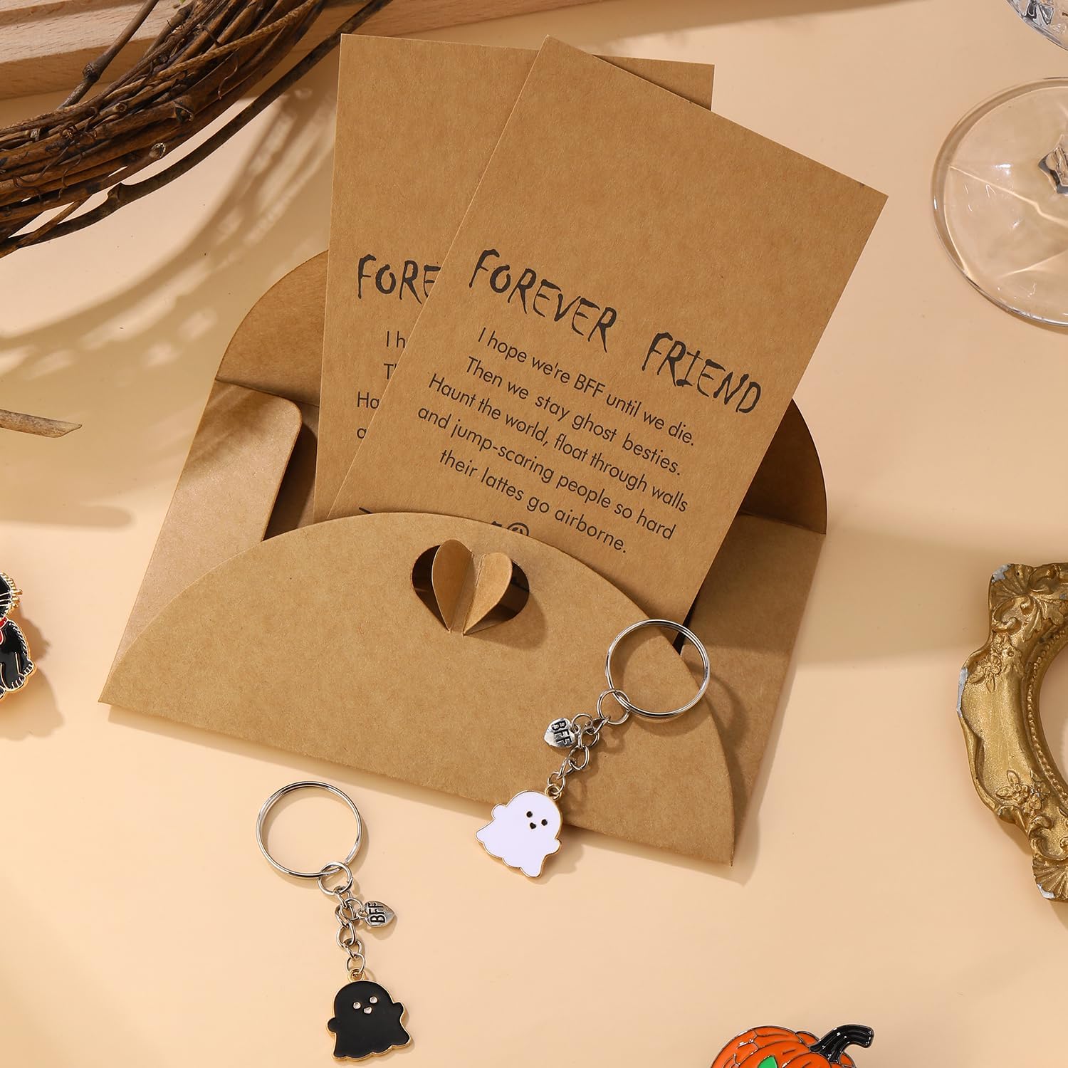 LOTSOF Funny Ghost Keychain for Best Friends, Halloween Bestie Gift with Card for Best Friend Birthday Gifts - Image 4