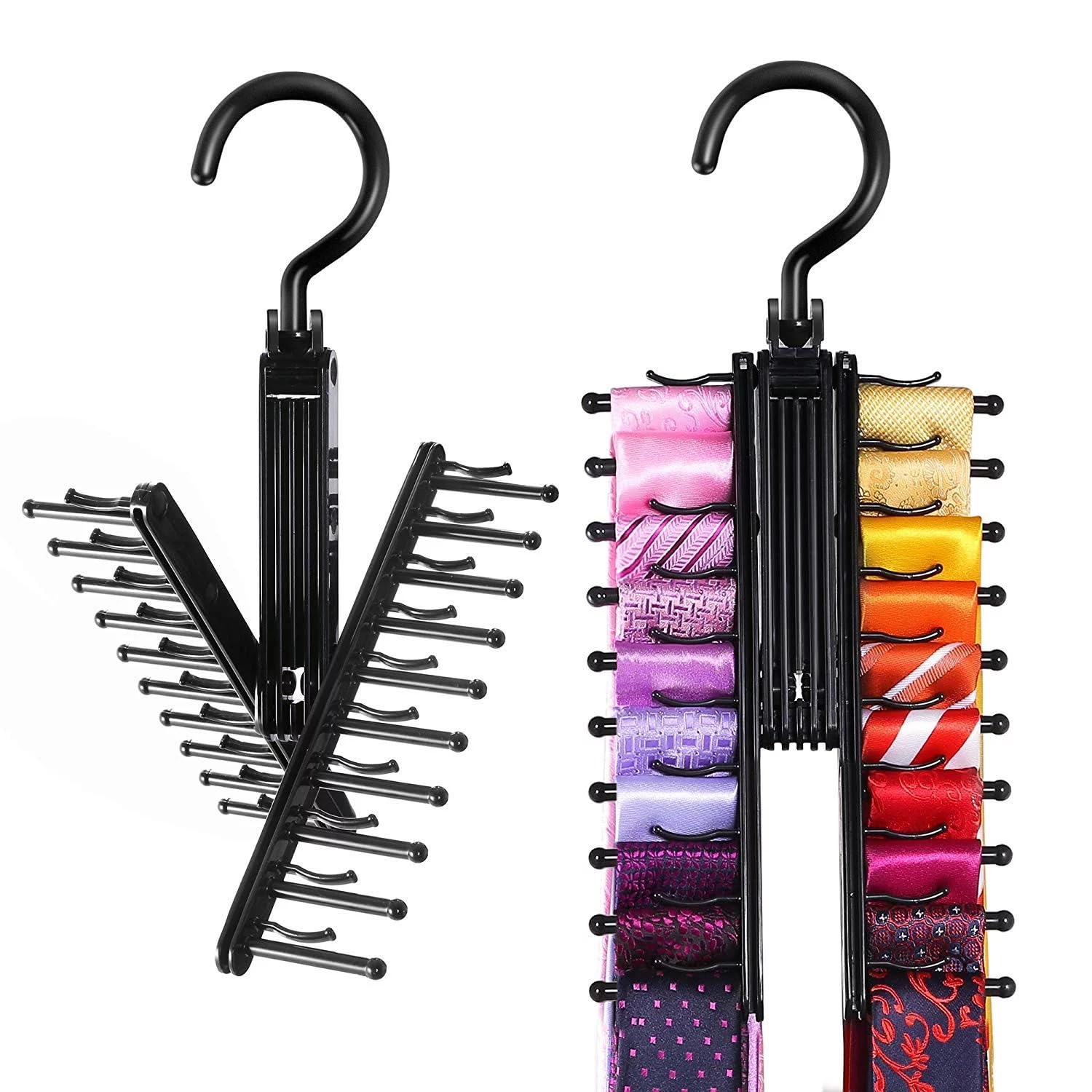 SICHER Plastic Tie Rack Hanger, Cross X 20 Tie Rack Holder, 360 Degree Rotating Closet Tie Scarf Organizer