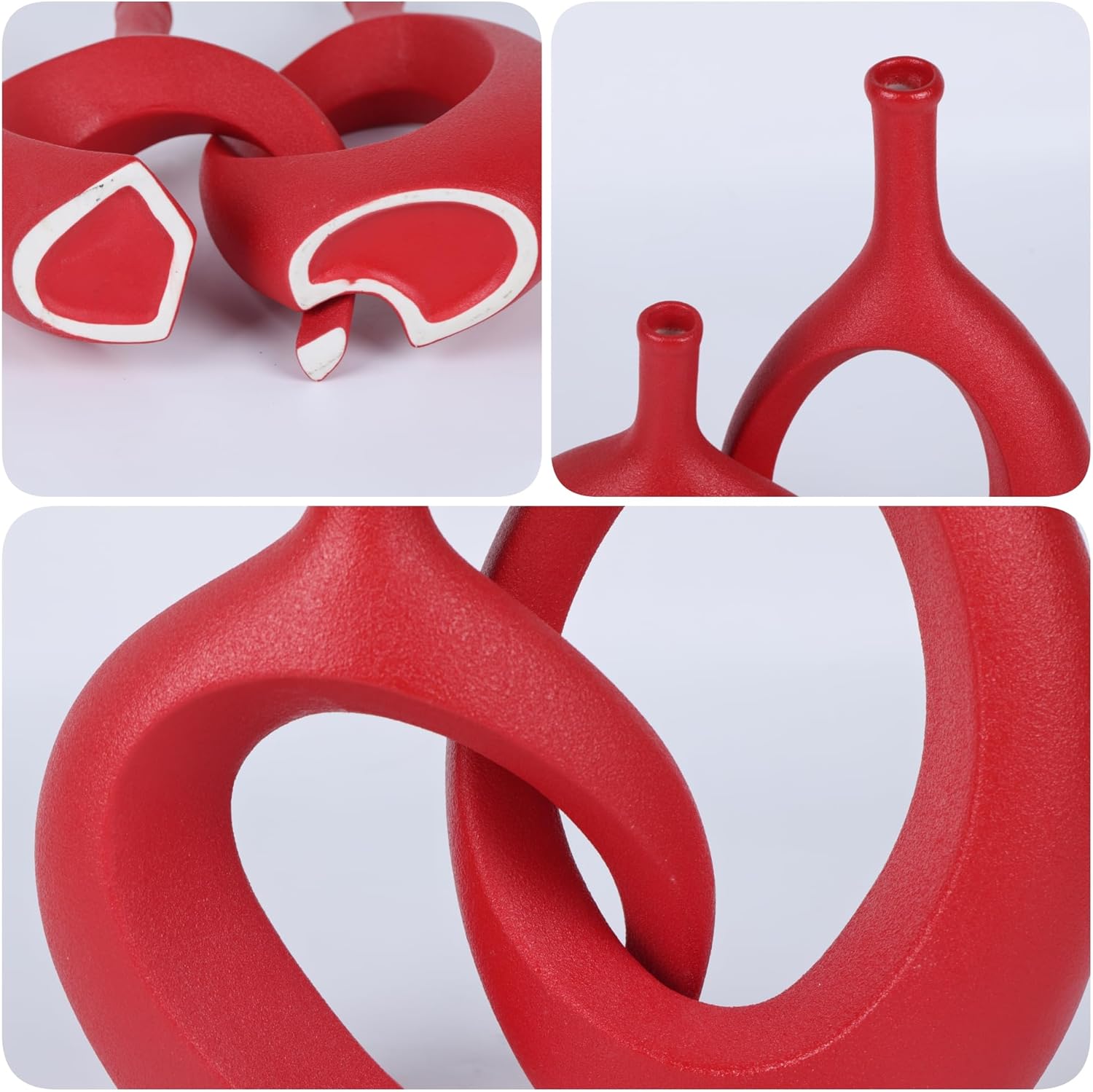 WUBIANJIE Red Ceramic Vase Set - Modern Boho Decor, Snuggle Design, Vases for Living Room, Bedroom, Coffee Table, Fireplace - Image 9