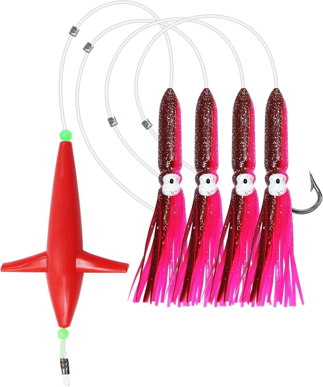 Daisy Chain Trolling Lures, Pink/Fluorescent Fishing Teaser Lure,Trolling Fishing Lures for Saltwater Tuna Mahi Wahoo Marlin,Stainless Steel Hook 8/0 & 10/0