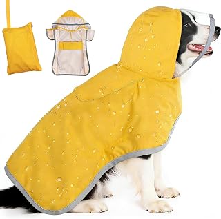 Dog Raincoat Waterproof Windproof, Adjustable Hooded Rain Jacket with Soft Lining for Small to Large Dogs (Yellow, 2XL)