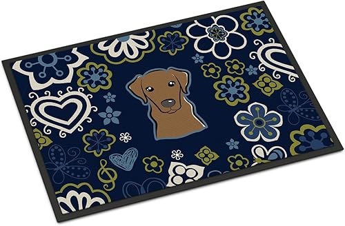 Miniatura 49 de Caroline's Treasures BB1449JMAT - Tapete de bienvenida de carlino negro, 24 x 36 pulgadas, tapete azul para puerta delantera, para interiores