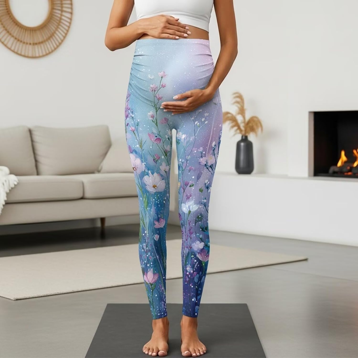 Women's High Waisted Pregnancy Leggings with Pockets Over The Belly Soft Maternity Yoga Pants for Working Out S-2XL
