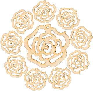 10pcs Hollow Rose Flower Wooden Cutouts for Crafting Smooth Finish Christmas Ornaments for Patchwork Scrapbooking Decorations and Boys and Projects