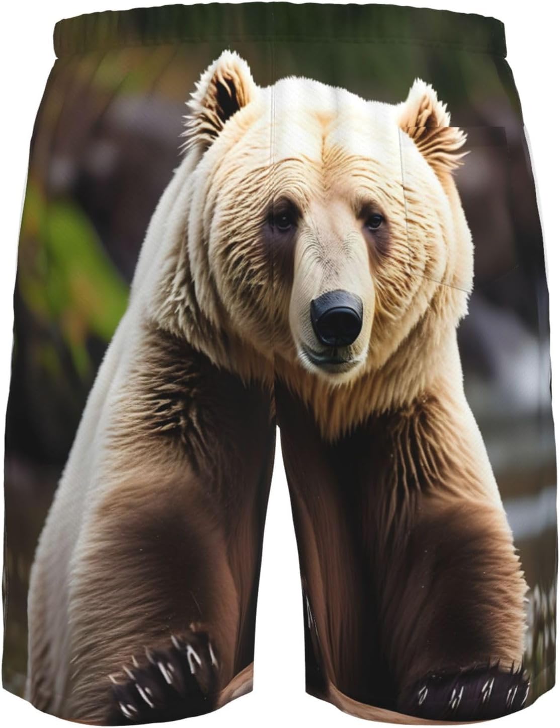 White Bear Brown Bear Print Men's Quick-Drying Shorts Casual Beach Pants Stretch Waist Shorts and Pockets