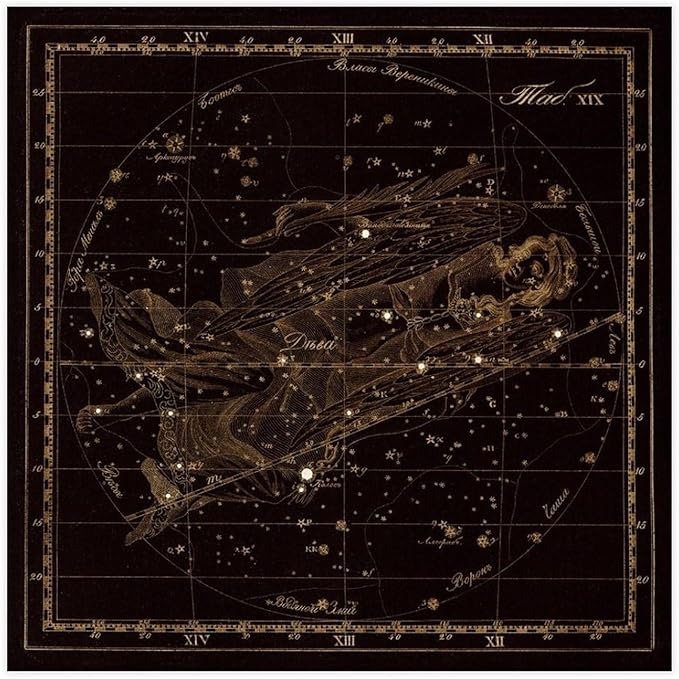 HEOVI Virgo Zodiac Sign, Old Russian Astronomy Chart, Star Constellation Illustration Poster for Room Aesthetics Canvas Wall Art Poster And Print Unframe-style 12x12inch(30x30cm)