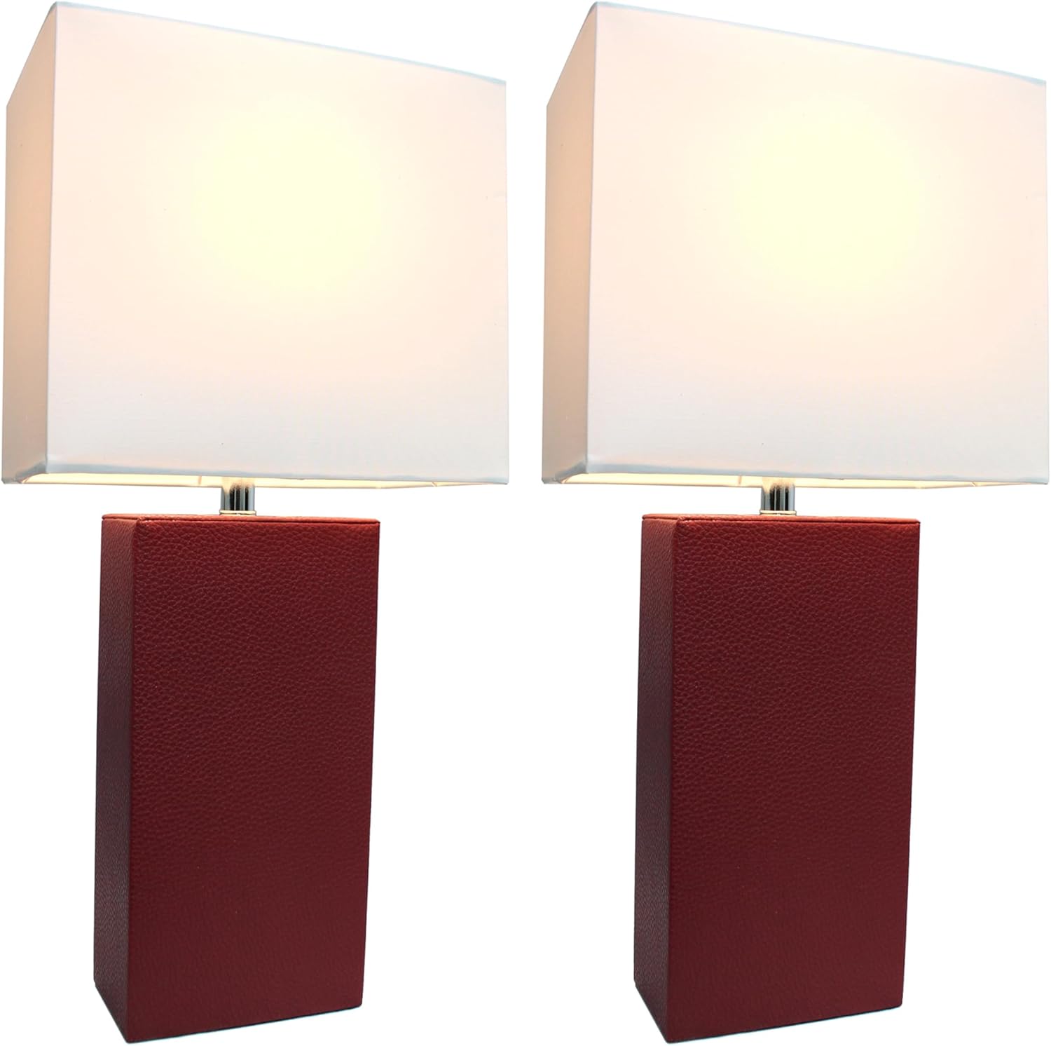 Elegant Designs LC2005-RED-2PK 21" Luxe Leather Duo, Modern 2-Pack Table Lamps with Chic Shades, for Living Room, Bedroom, Office, Red