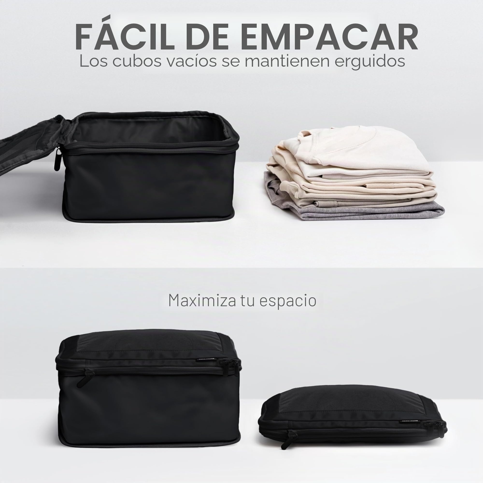 Aerotrunk Cubos de embalaje de compresión para maletas, organizadores de equipaje de compresión con doble cremallera, cubos de equipaje de viaje lavables (paquete de 4, negro)