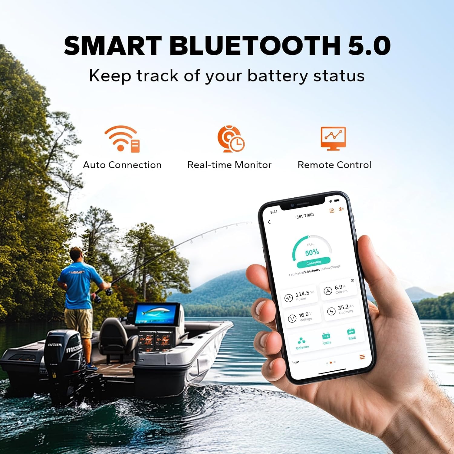 Litime Pro Power 16V 70Ah Lithium Fish Finder Marine Battery with 10A Charger - LiFePO4 with Bluetooth 5.0, Perfect for Garmin Livescope, Lowrance ActiveTarget, Humminbird Mega Live