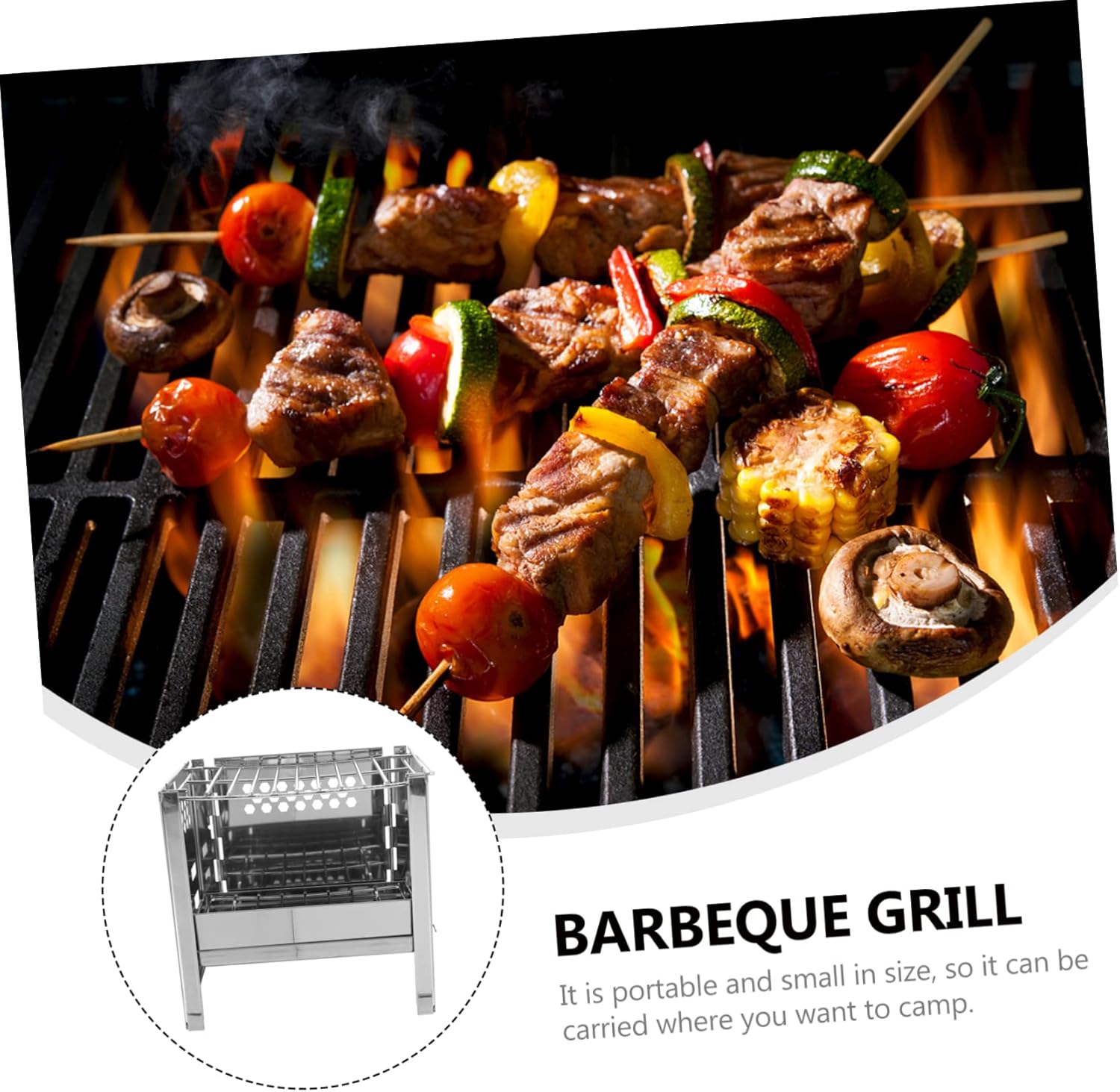 BESPORTBLE 1set Stainless Steel Portable Barbecue Grill Rack for Outdoor Camping Picnic BBQ Grilling Tool