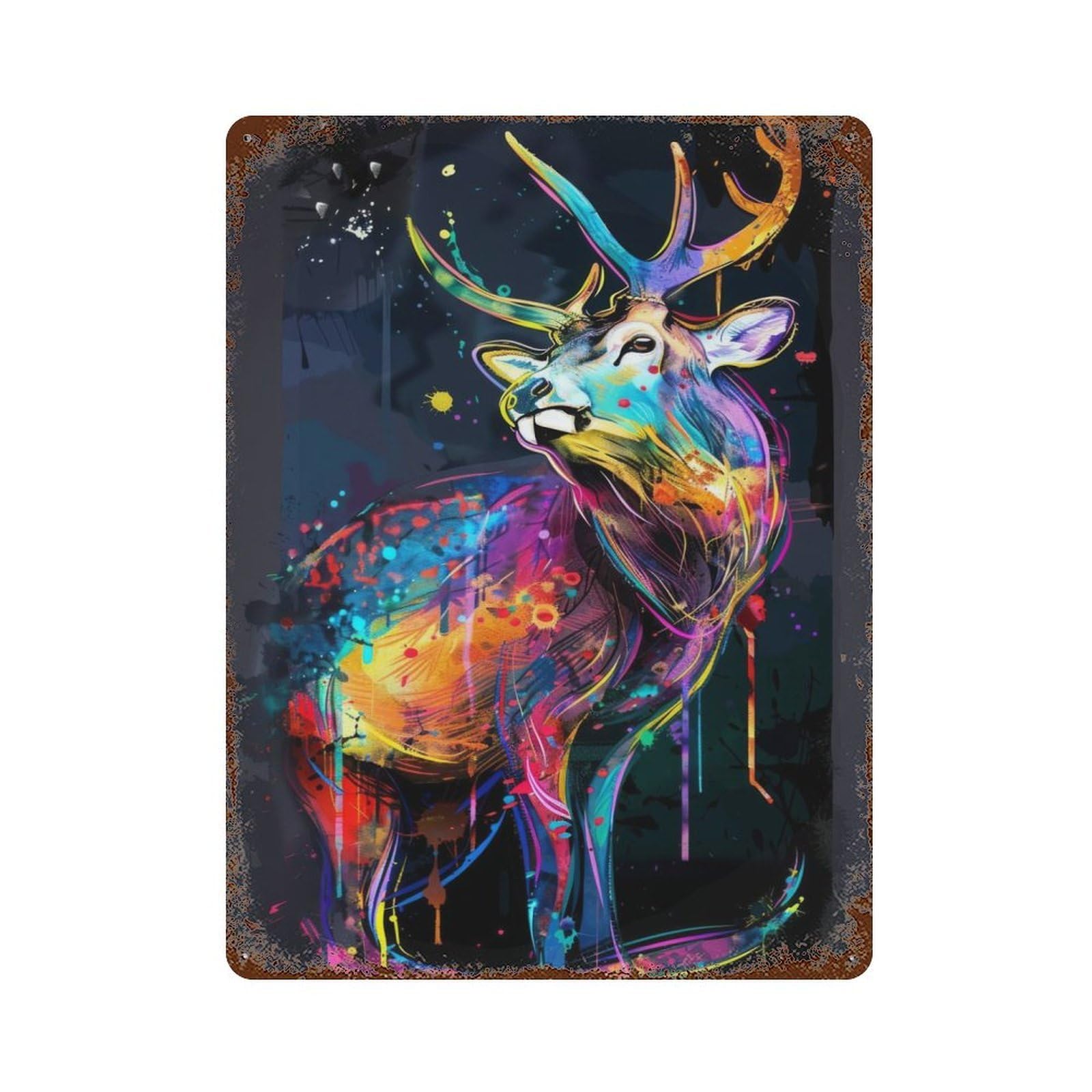 Rust Effect Deer Animal Painting Rusty Metal Tin Sign 15.7"x11.8", Farmhouse Wall Decor for Shed, Workshop And Garage Wall Decor