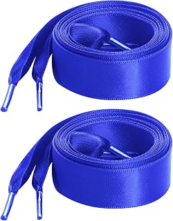 2 Pairs 47" Flat Satin Ribbon Shoelaces Silk Shoestring Wide Shoe Laces for Sneaker Skate Shoes Boots Sport Shoes