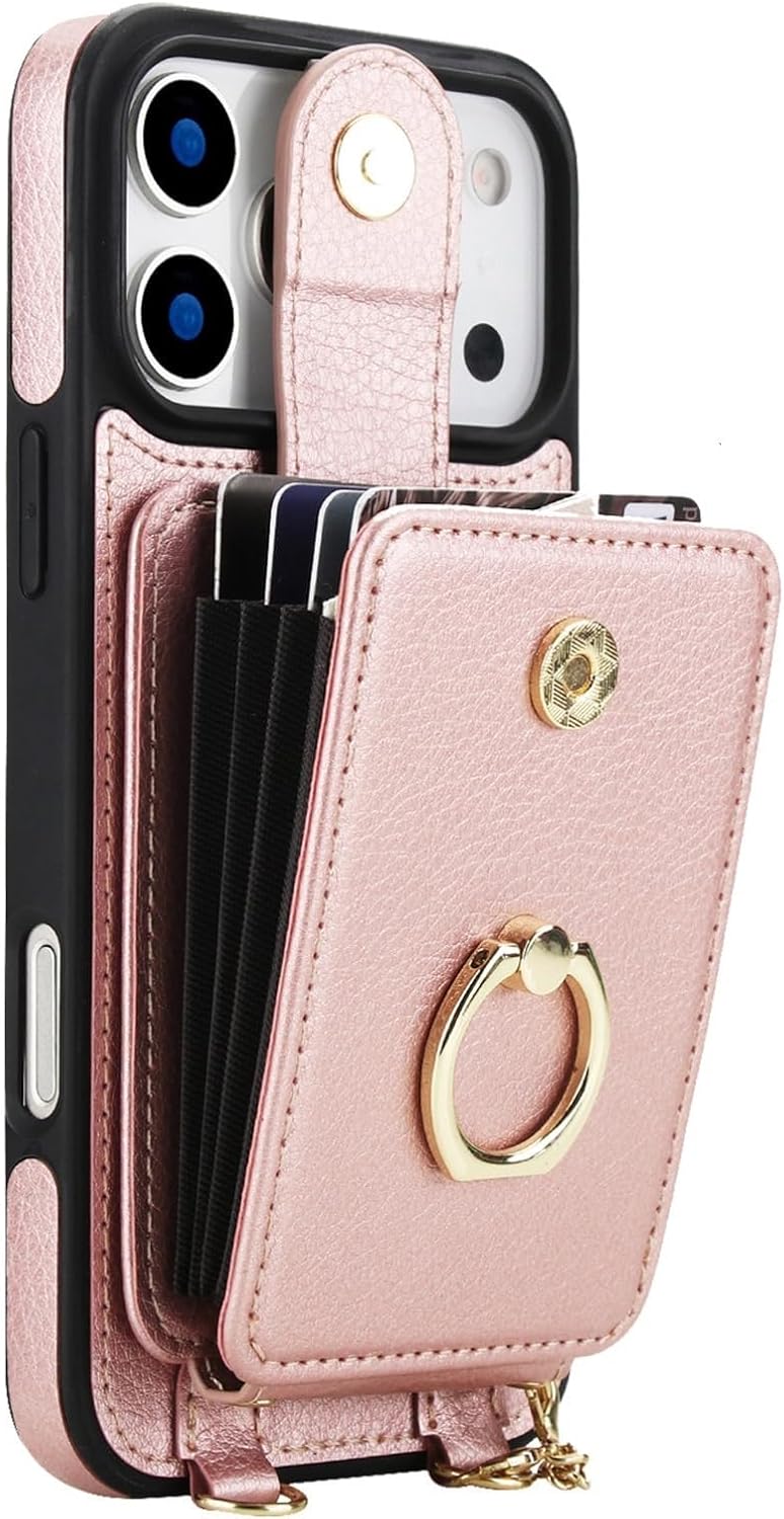 Magnetic Case for iPhone 17/17 Air/17 Pro/17 Pro Max, with Metal Ring Stand Detachable Crossbody Wallet Case Slim Leather Cover(Purple,17)