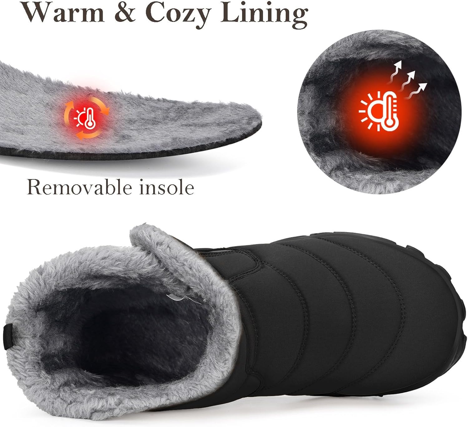 Womens Mens Barefoot Snow Boots Warm Ankle Booties Fur Lined Winter Shoes Outdoor Sneakers with Zero Drop Sole & Wide Toe Box - Image 3