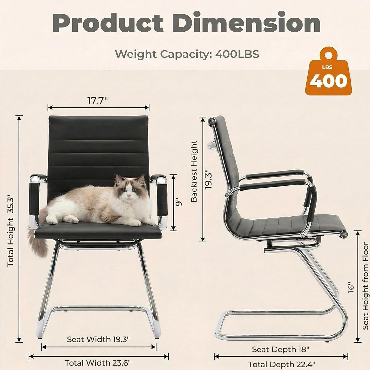 Wahson Office Guest Chairs Set of 2, Leather Reception Chairs, Mid Back Waiting Room Chair, Conference Chairs with Sled Base, Desk Chair No Wheels for Meeting/Lobby/Restroom, Black