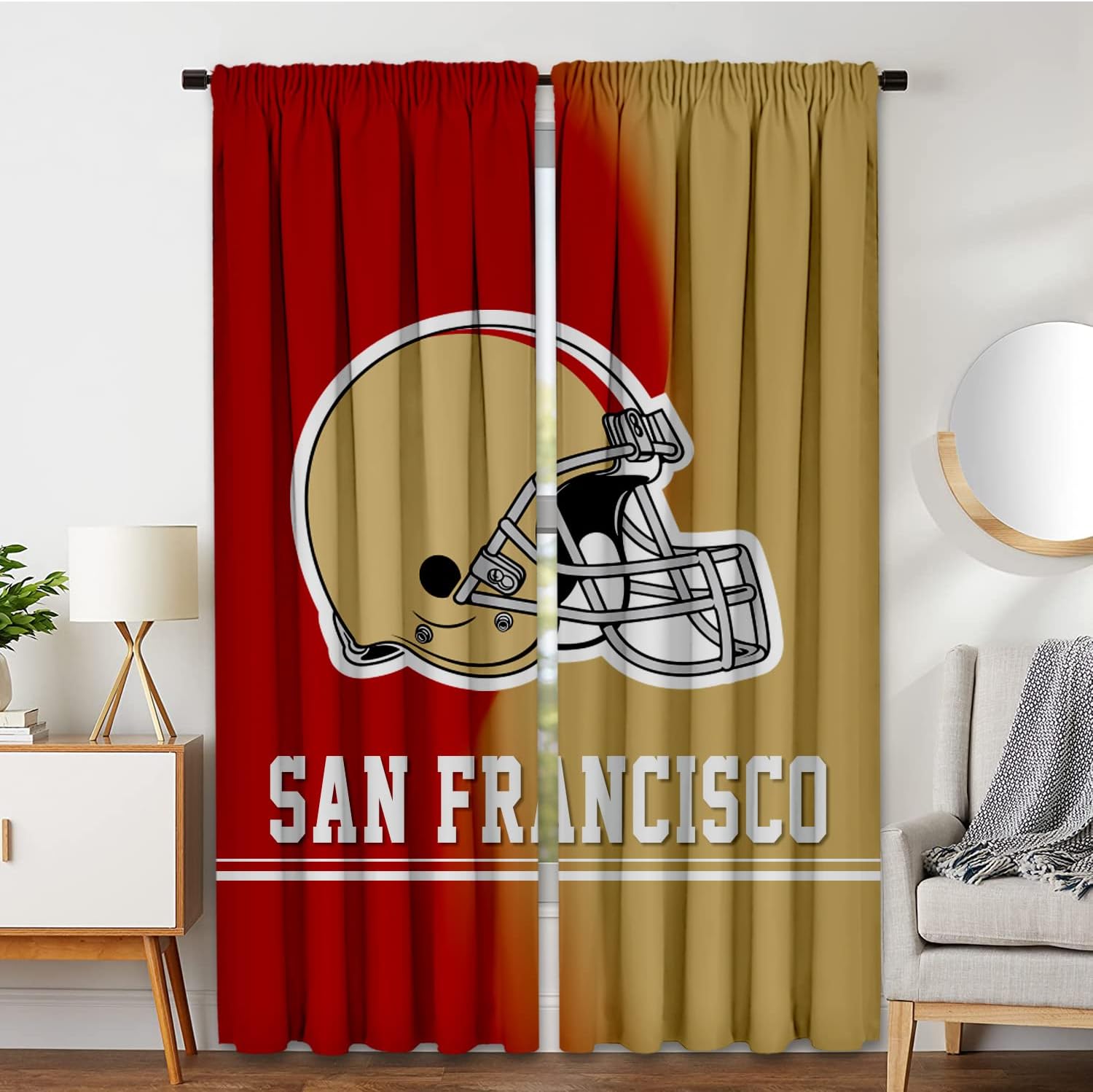 San Francisco Curtain Panels, Customizable Size, Text, Logo, Rod Pocket Window Blackout Treatment Curtains Drapes 2 Panels for Bedroom Livingroom, City and Football Team Design