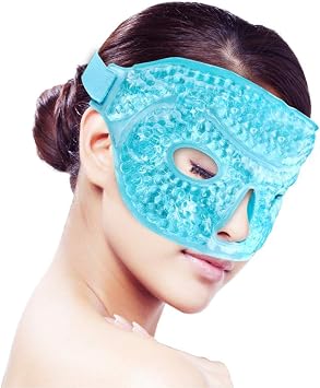 Ice Face/Eye Mask for Woman Man, Heated Warm Cooling Reusable Gel ice Mask | with Soft Plush Backing,Hot Cold Therapy for Facial Pain,Sleeping,Swelling,Migraines, Headaches,Stress Relief Blue